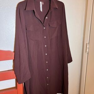 Brown Button-Up Shirt Dress